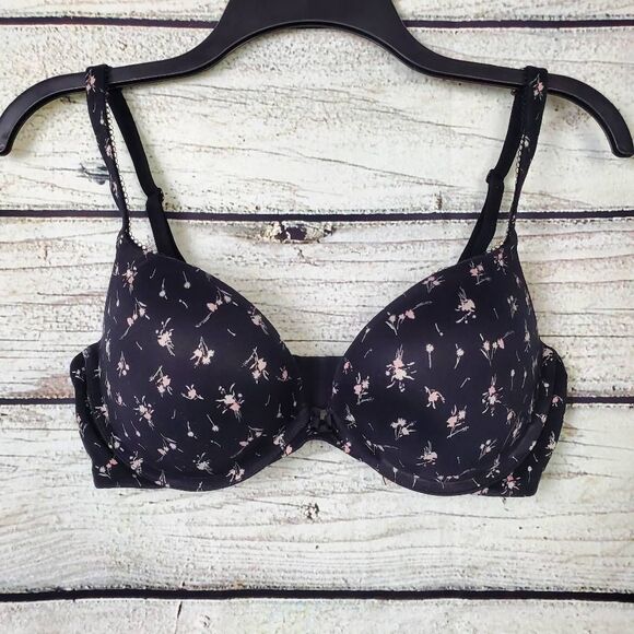 Victoria’s Secret Push-Up Bra 34D Black Floral - Picture 1 of 6